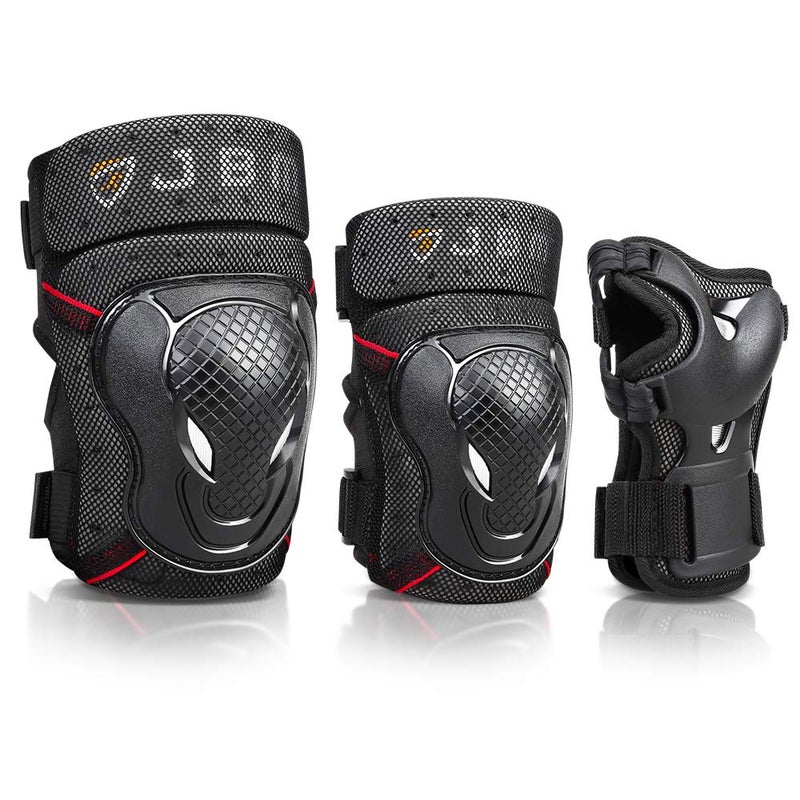 JBM Teenager Adult Bike Knee Pads and Elbow Pads with Wrist Guards Protective Gear Set for Biking, Riding, Cycling and Multi Sports Safety Scooter, Skateboard, Bicycle - Image 1